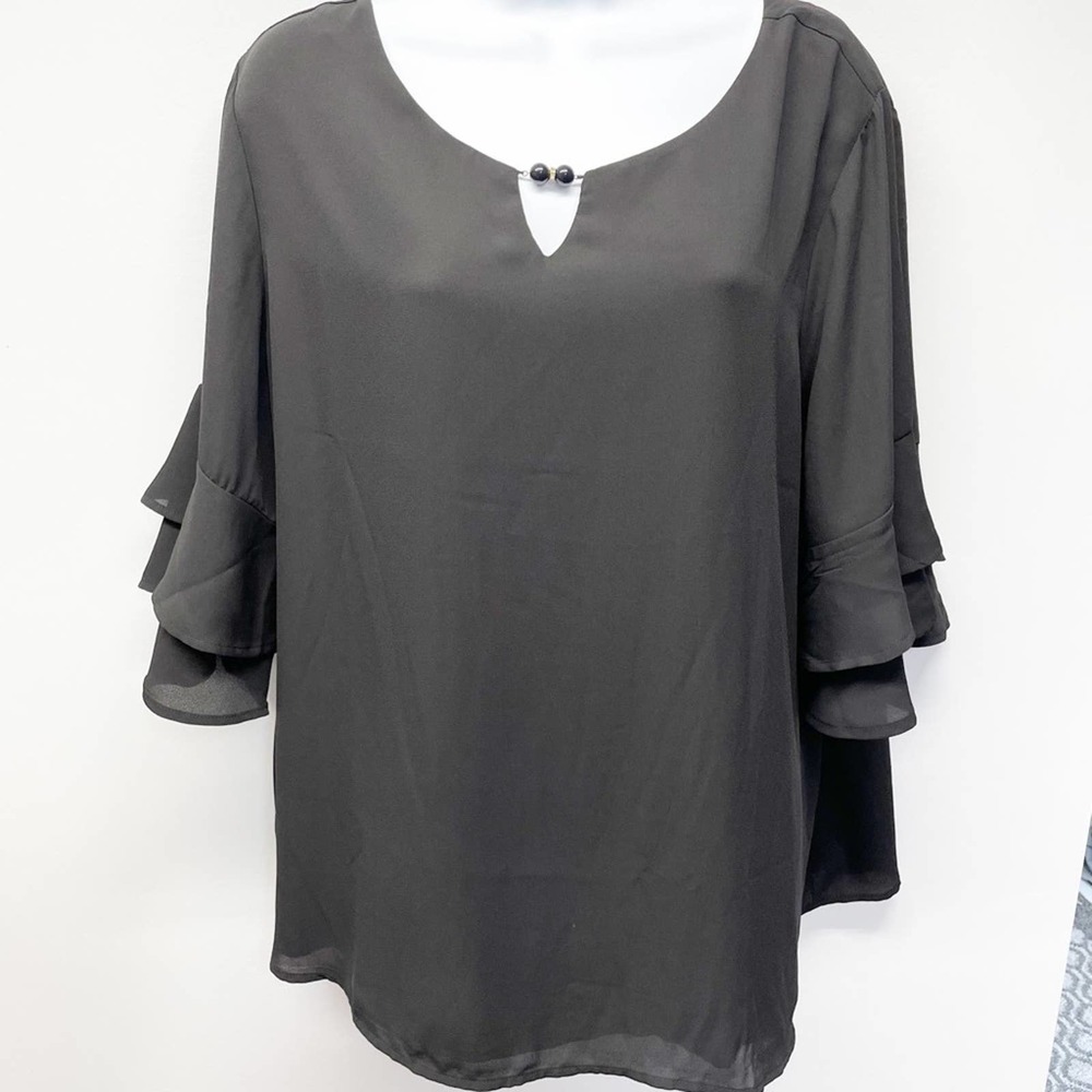 Roz & Ali Ruffle Sleeve Blouse Black  NWT Size 2X